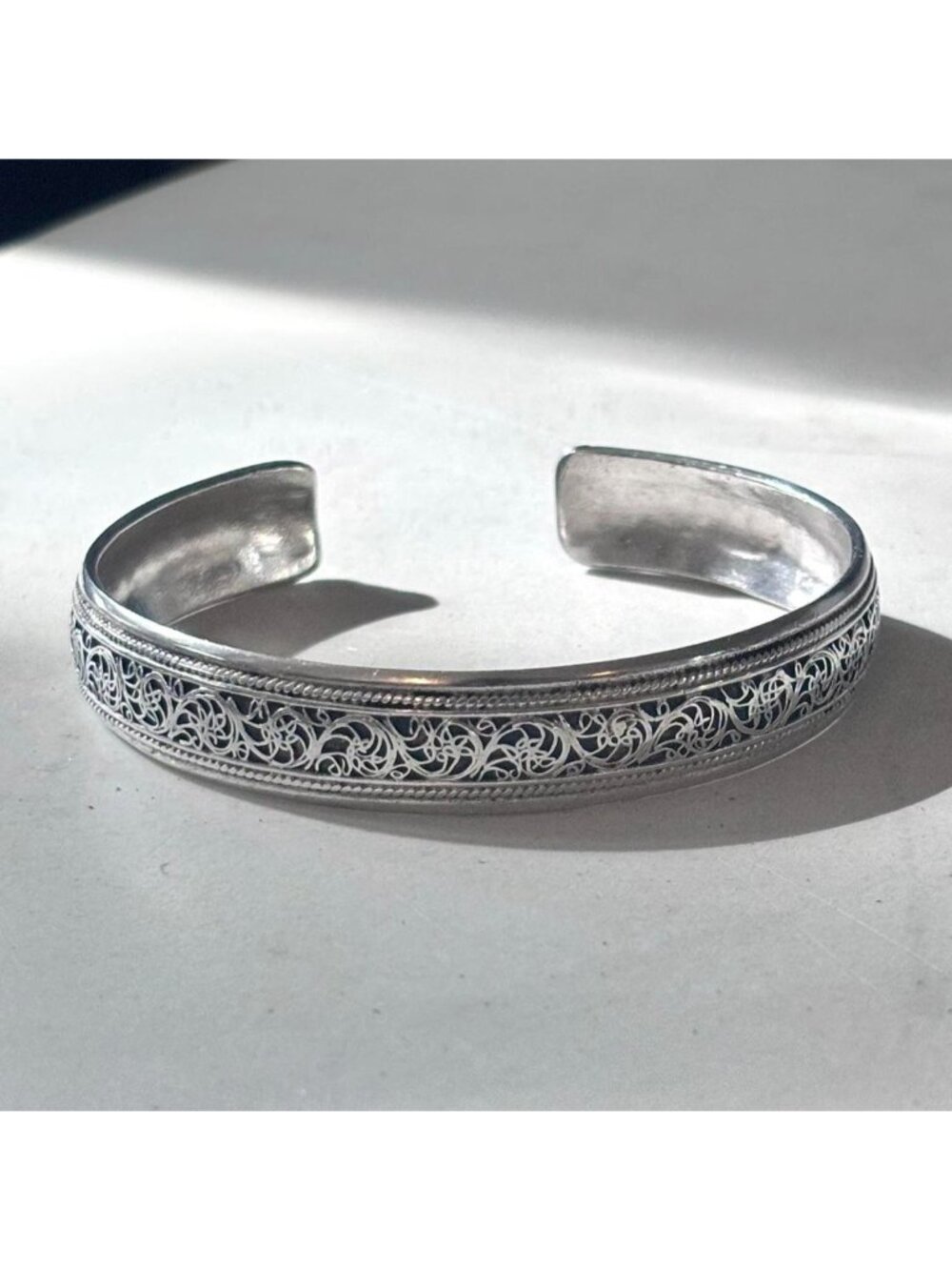925 Sterling Silver Tibetan Filigree Cuff Bangle Bracelet